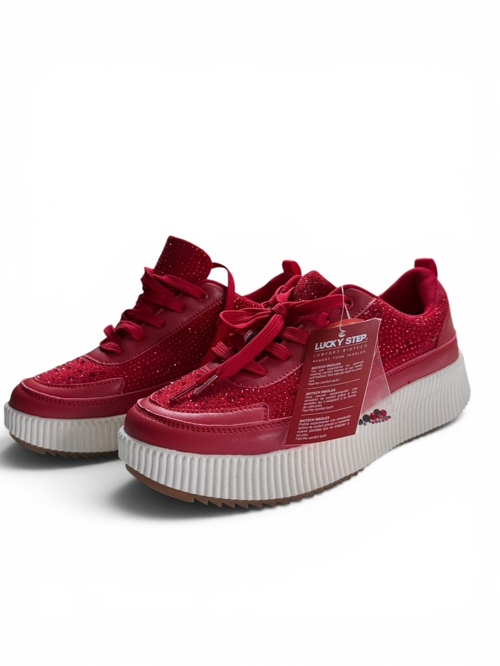 Lucky Step Women Sneakers Size 8.5 Red Rhinestone Platform Lace Up Vegan NWT - Picture 10 of 13